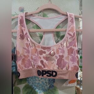 PSD Pink Camo Metallic Playboy Bunny Logo Sports Crop Top